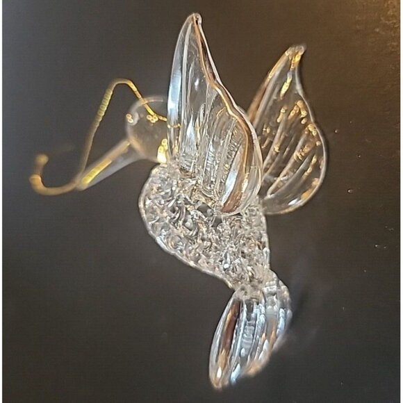 Clear Glass Hand Blown Hummingbird Ornament Gold Trim Vintage - Picture 3 of 6